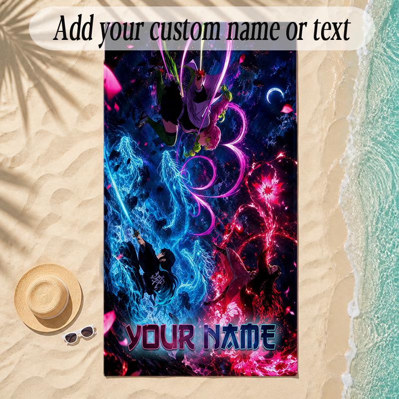 Beach TowelDemon Slayer Custom Name Text Personalized Soft Towel for Beach Pool Indoor Home Decor Gift