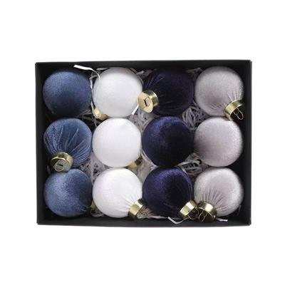 12pcs/SET 6cm Velvet Christmas Balls Set Plastic Velvet Christmas Flocking Balls Pendant Festival Red Green