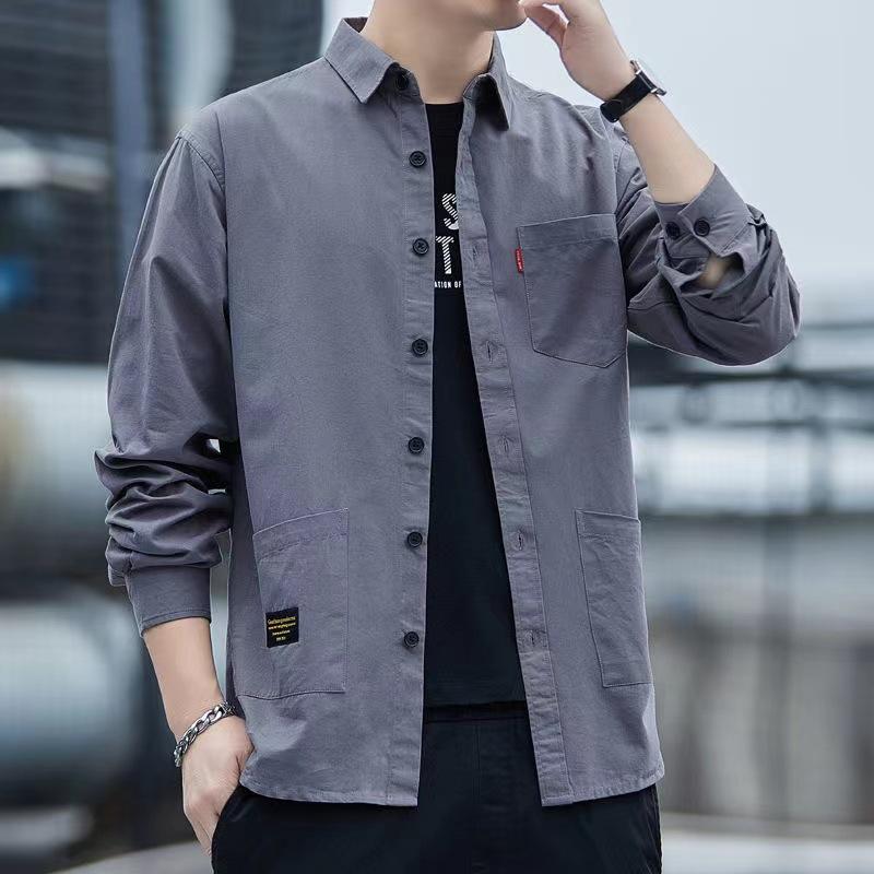High end pure cotton long sleeved workwear shirt men's jacket spring autumn casual shirt men's top