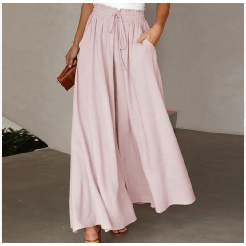 Zomermode Dames Wijde Pijpen Broek met Elastische Tailleband Wijde Pijpen Hoge Taille Lange Broek Dames