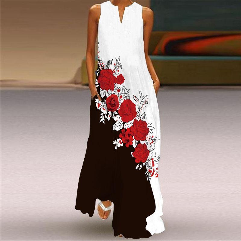 3D Three-Dimensional Print Dress Red Flower Tall Sleeveless Dress Beach Travel Photo Beach Dress