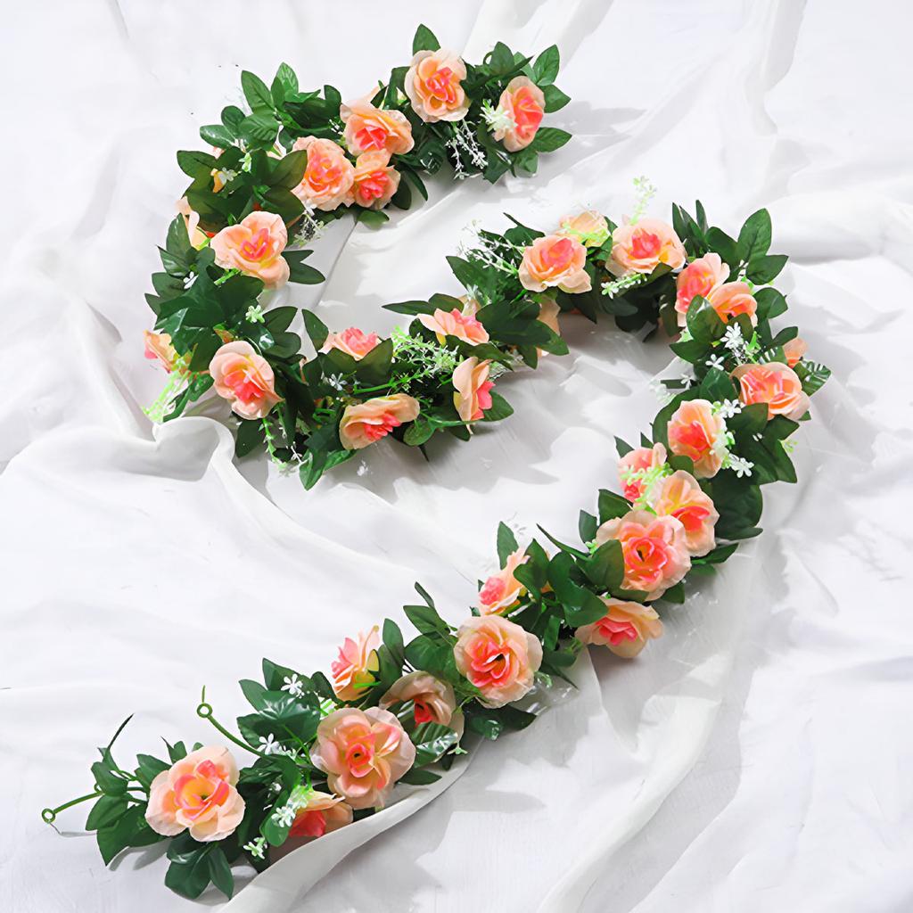 2pcs 10Heads Artificial Rose Silk Vine Flowers Wall Plants Fake Rose Flowers Rattan Garland Wedding Party Home Garden Decoration