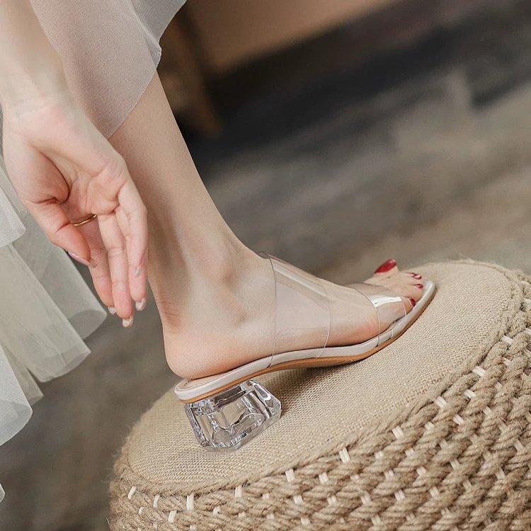 Sandálias femininas verão moda nova praia senhoras sandálias claras confortáveis saltos altos mulher transparente sapatos de salto médio sandálias