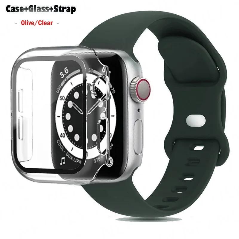 Glas+Gehäuse+Armband Für Uhrenarmband 44mm 41mm 45mm 40mm 38mm 42mm Silikonarmband iWatch Serie 9 8 3 4 5 6 SE 7 Armbänder