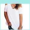 Elegante Damen Cold Shoulder Locker sitzende Oberteile Criss Cross Kurzarm T-Shirt Bluse