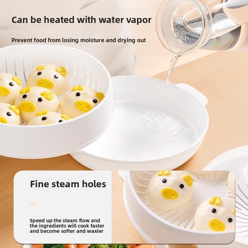Microwave Safe Double Layer Steaming Basket Food Grade Plastic Steamer Tray For Home Cooking
