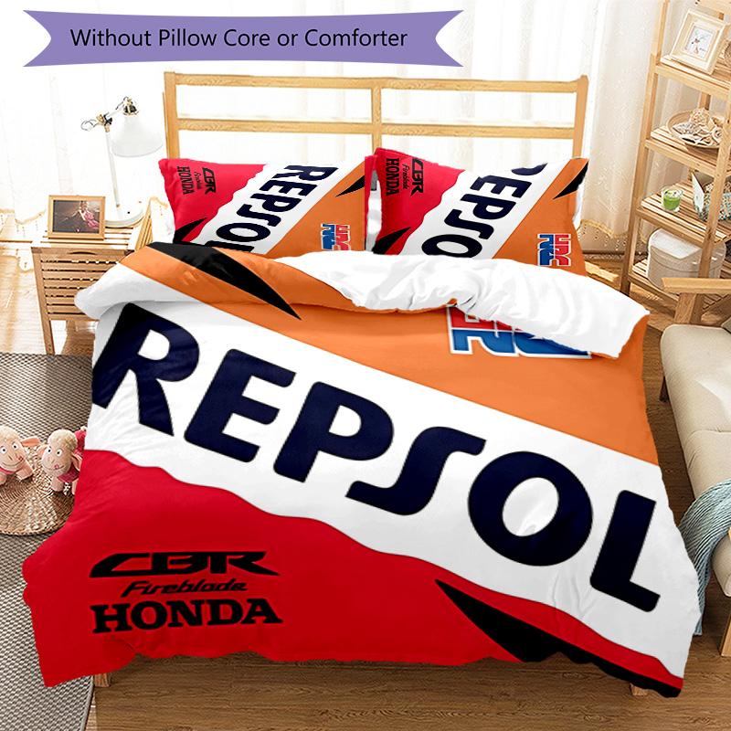 3pcs Honda Logo pattern bedding set duvet cover set includes duvet cover &pillowcases, perfect all season bedroom decoration & gift