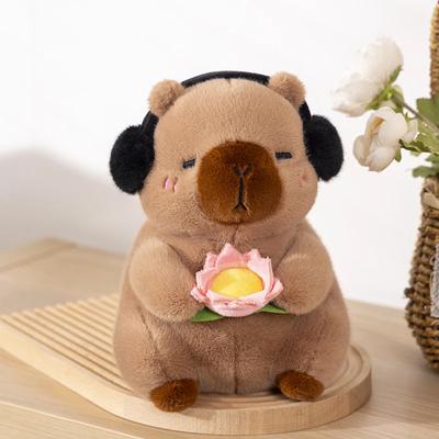 Süßes Capybara-Plüschtier, Kuscheltiere, Capybara hält Lotusblume, Weißgesichtsaffe, weiche Puppe, Kinderspielzeug, Geburtstags- und Weihnachtsgeschenk
