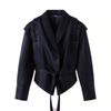 2024 Autumn/Winter Cross-border Fashion Lapel Tie Long Sleeve Leather Jacket