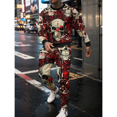 Latest Retro Men's Tracksuit Set 3D Skull Printed Personalized Pullover Long Pants Street Youth Fashion Loose High Quality Sets