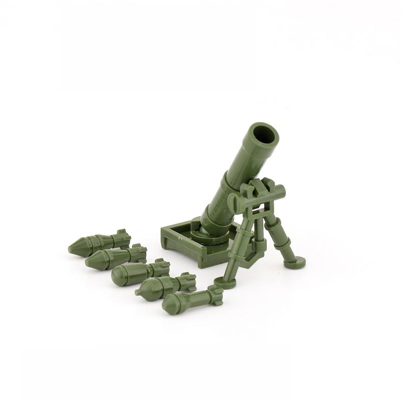 WW2 World War II US Military Weapon M2 Mortar Parts Accessories Minifigures MOC Parts Building Bricks Toys for Children