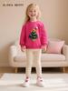 Girls' Christmas Print Knitted Cotton Hoodie - Autumn Style, European & American Design, Long Sleeve, Round Neck.