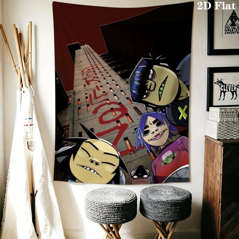 Gorillaz Wall Tapestry Aesthetic Wall Hanging Printed Fabric Blanket Decorative Tapestries for Bedroom Living Room Home Decor