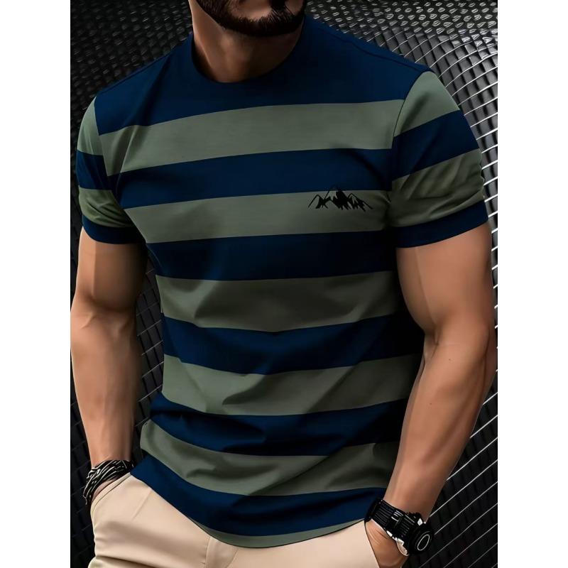 Men T-Shirt Fashion Simple Striped Printed Street Harajuku Short Sleeve Oversized Tops Summer Daily Versatile Men's Clothing