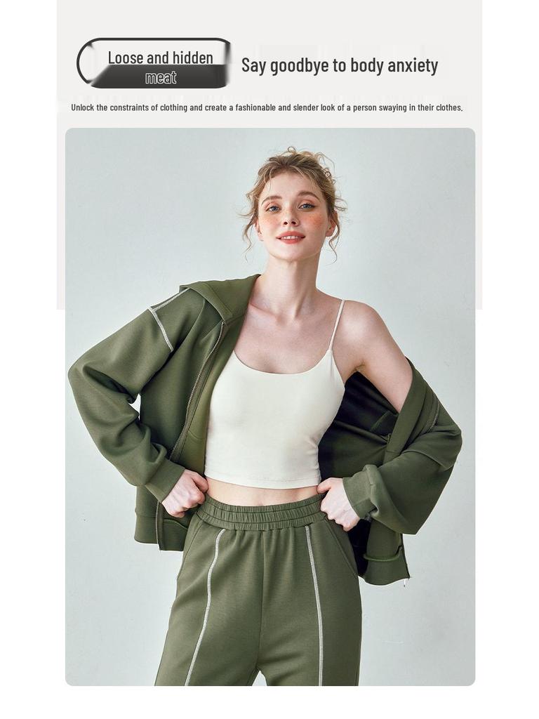 Women's Casual Slimming Thickened Sportswear: Warm 2-Piece Hooded Jacket Set