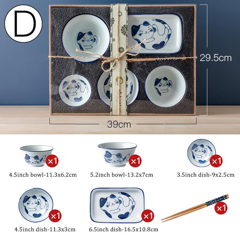 

Японский мультяшный кот набор столовых приборов тарелка миска палочки для еды блюдце набор тарелок на 1 персону