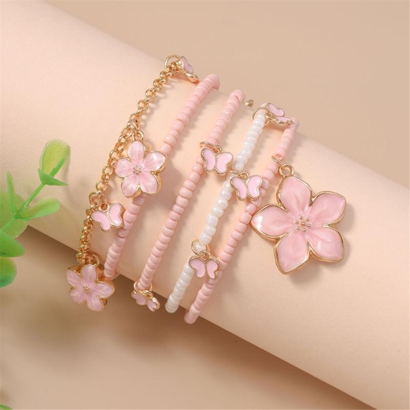 Pack of 5 Handmade Bead Bracelet Colorful Adjustable Wrist Jewelry Charm Bracelet Bead Texture for Various Occasion