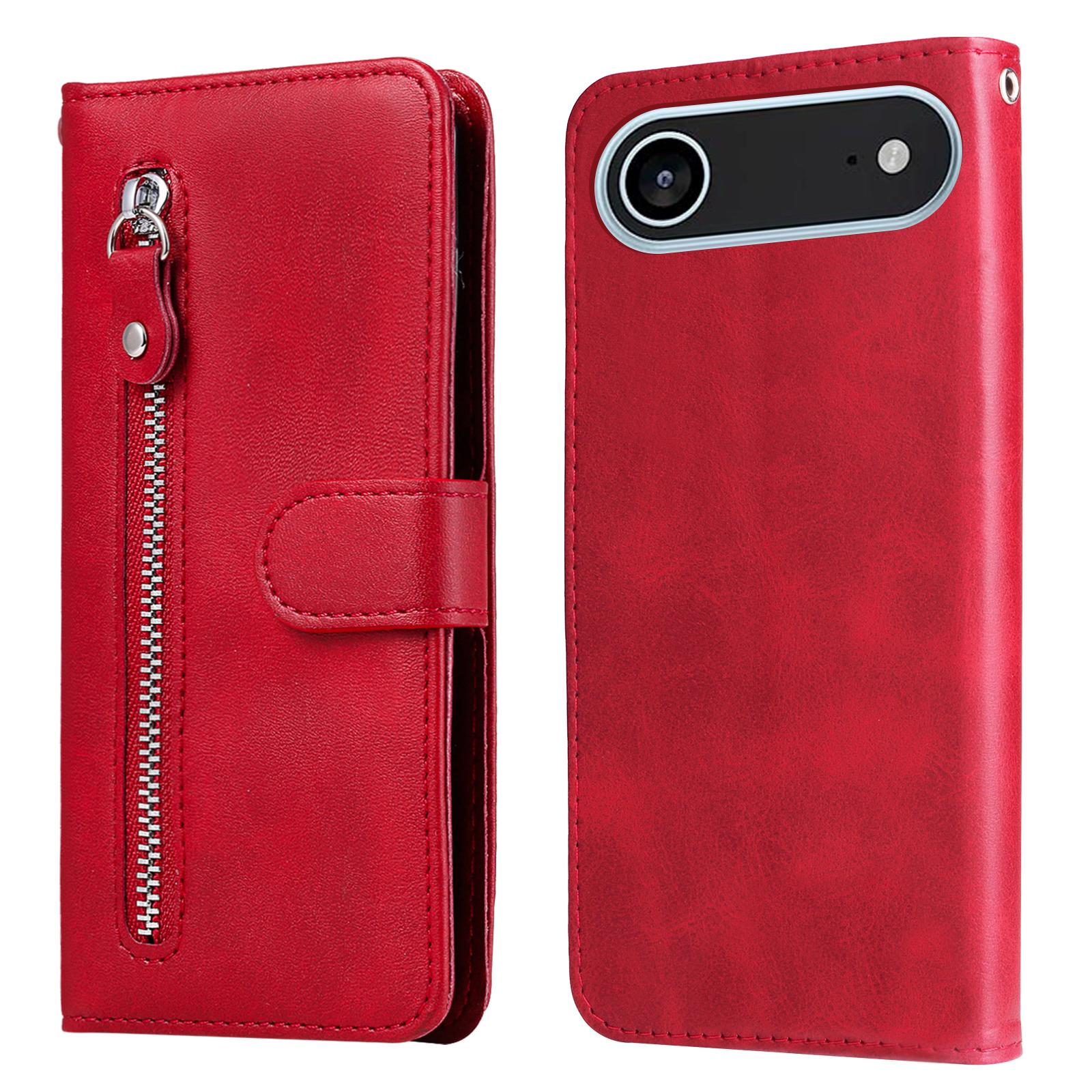 

For iPhone 17 Air PU Leather Cases with Zipper Pocket Wallet Phone Cover Stand Red