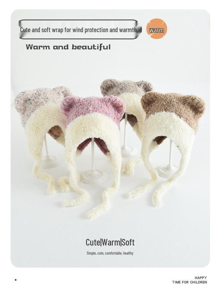 Girls' Knitted Wool Hat with Ear Protection - Warm and Windproof for Autumn and Winter Outings