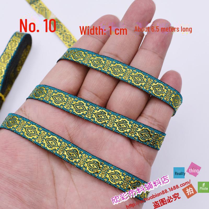 1CM Wide Ethnic Miao Ribbon: Gold/Silver Thread Handmade Lace - No. 103