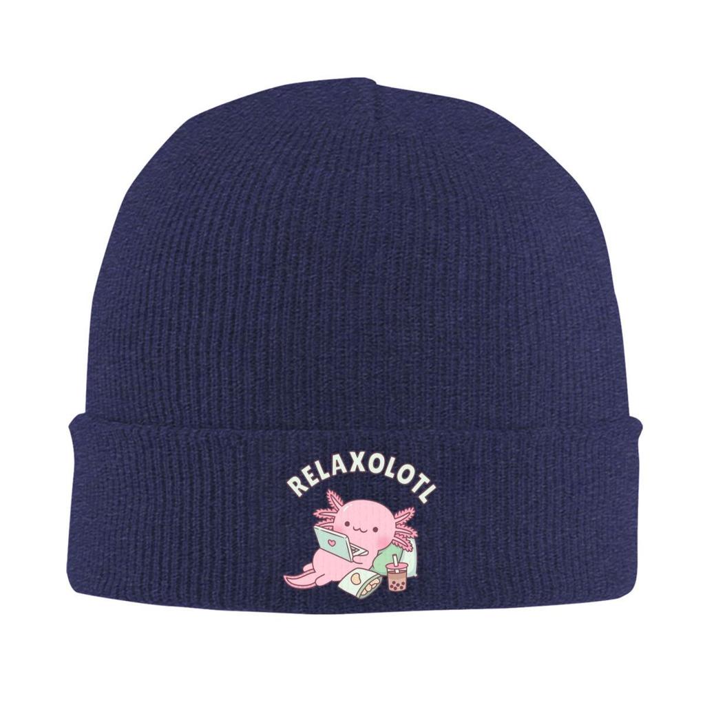 Cute Relax A Lot Axolotl Funny Pun Warm Knitted Cap Hip Hop Bonnet Hat Autumn Winter Outdoor Beanies Hats for Unisex Adult
