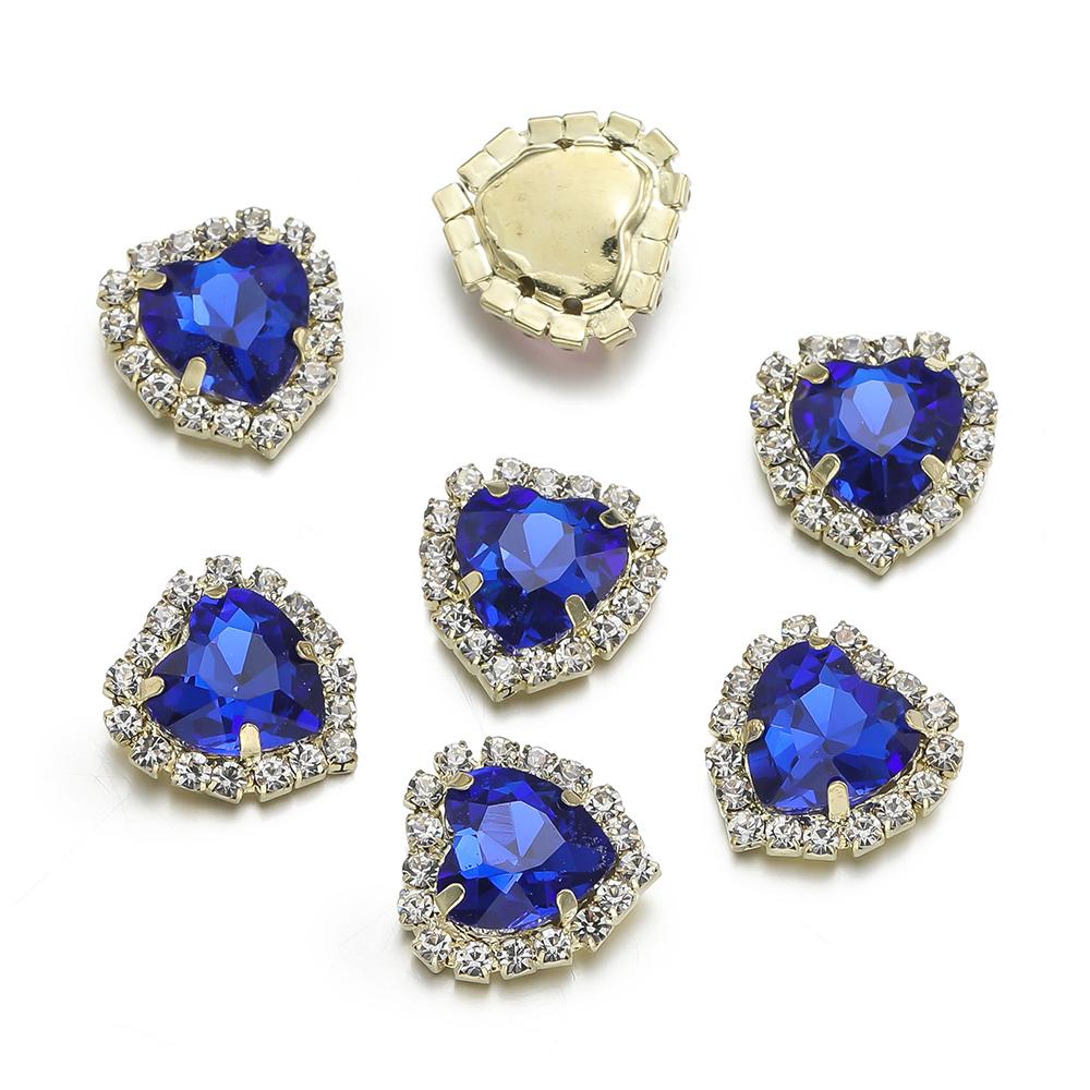 10Pcs/lot 14x15MM Metal Heart Rhinestones Acrylic Sewing Accessories DIY Clothing Hair Accessories Decorative Jewelry