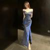 Mermaid Ji Shiny Premium Dress Niche Light Luxury Waist Split Fork Show Figure Banquet Dress Hip Wrap Long Dress