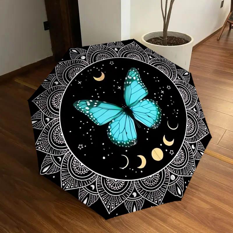 1pc Butterfly Mandala Night Sky Umbrella with Plastic Handle,Suitable for All Seasons Home Travel Outdoor UmbrellaDD358