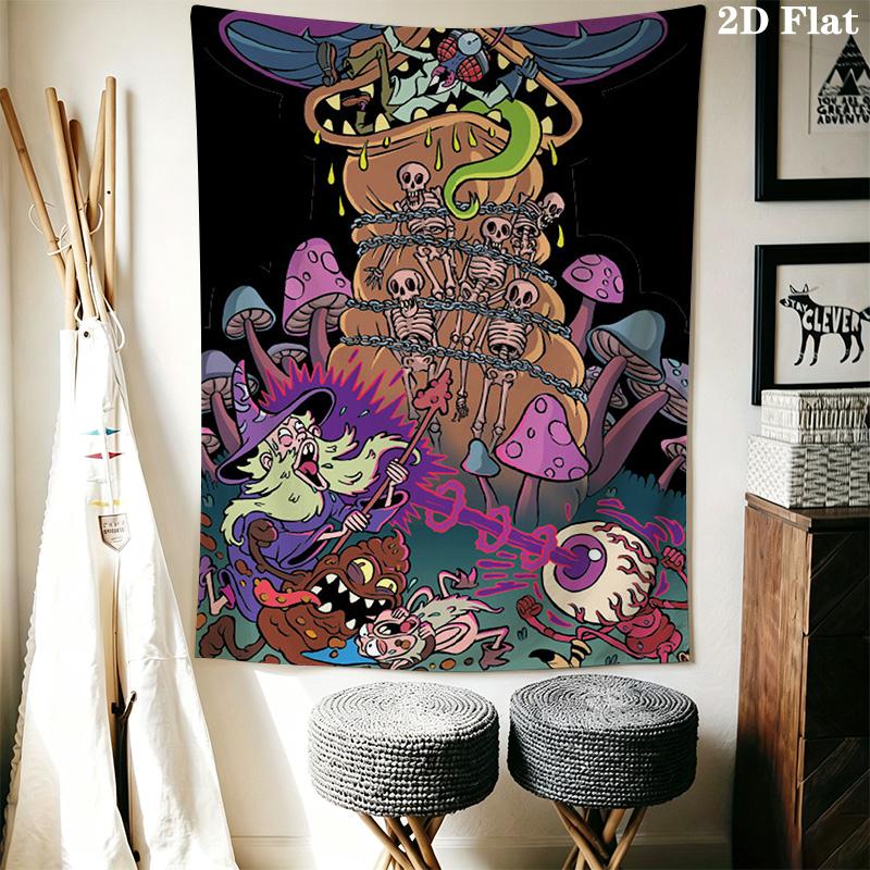 Cartoon Wizard and Monsters Pattern Home Decor Tapestry, Wall Hanging, Decorative RV Wall Cloth.SGT0917507