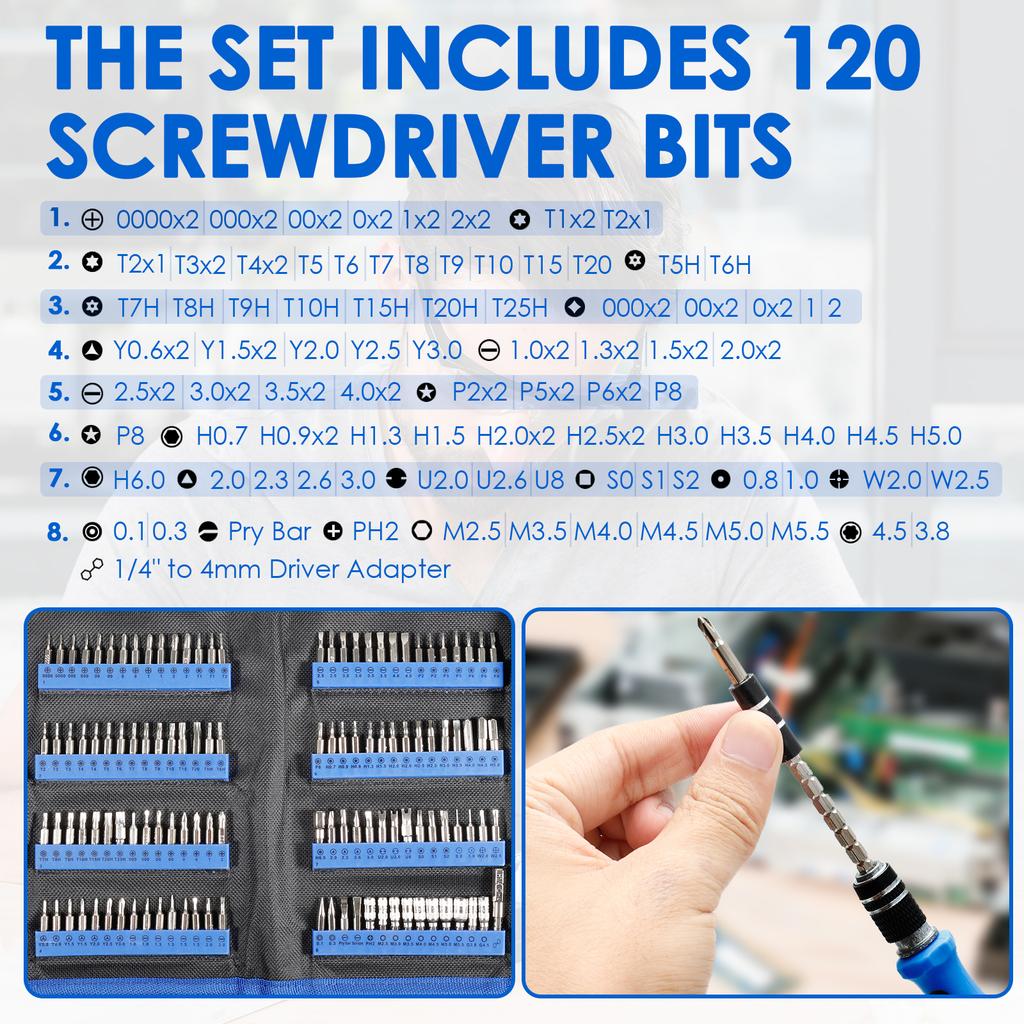 141in1 Precision Screwdriver Set Professional Repair Screwdriver Tool Kit with 120 Bits and 21 Accessories for Computer Eyeglass