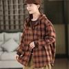 Women Vintage Plaid Shirts Hooded Autumn Blouses Button Long Sleeve Loose Cotton Soft Female Casual Shirts
