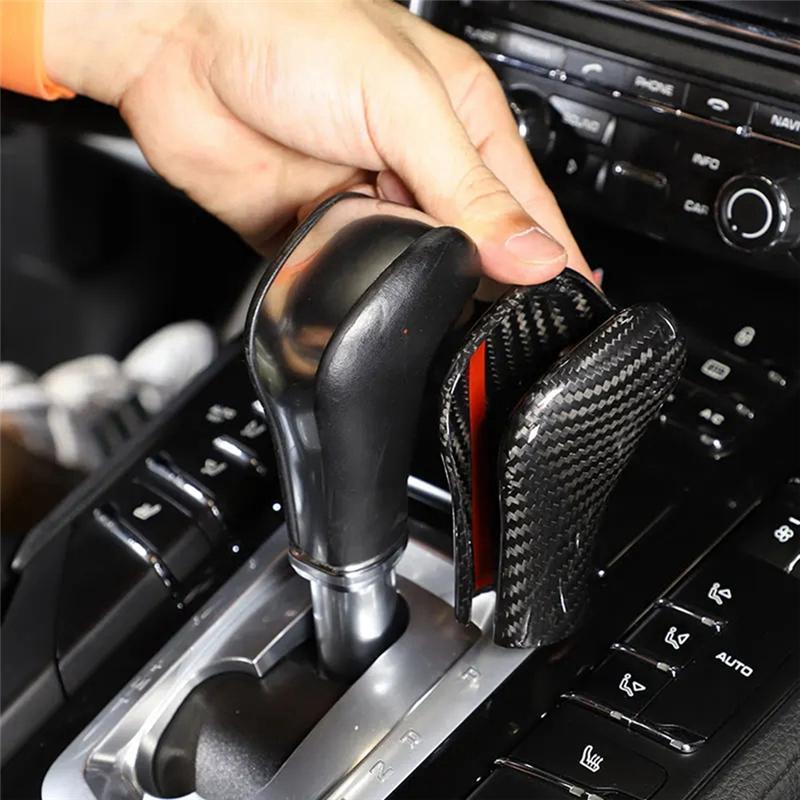 Authentic Car Styling Black Carbon Fiber Gear Shift Head Cover Sticker For Porsche Cayenne 2011-2017 Replacement Parts Accessori