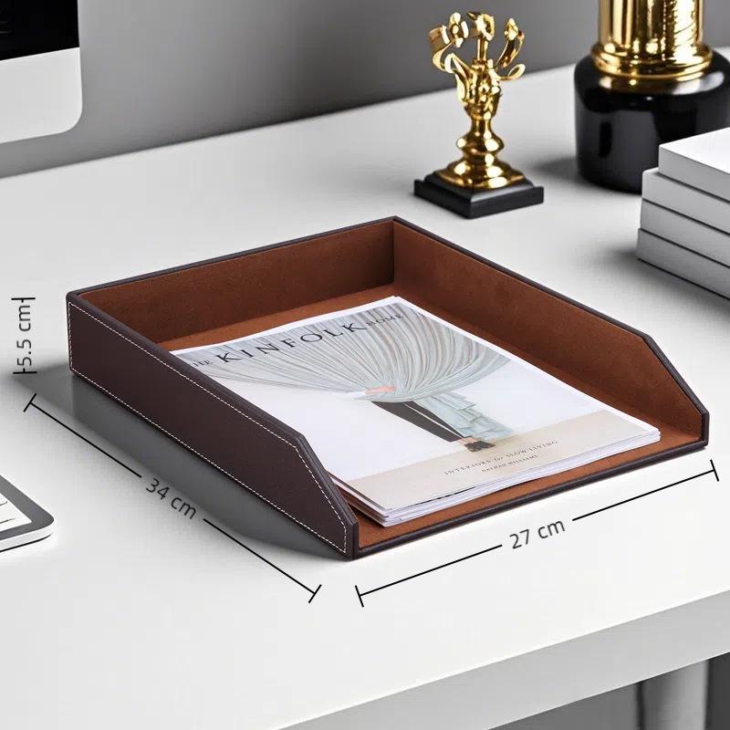 Трехъярусный настольный органайзер для документов и держатель для файлов из кожи