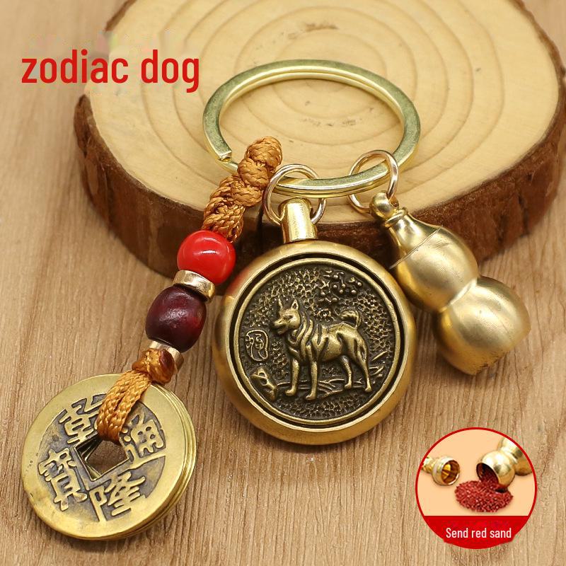 Schlüsselanhänger mit zwölf Sternzeichen, Schlangenwächter, rotierendem Ornament der fünf Kaiser und Buddha