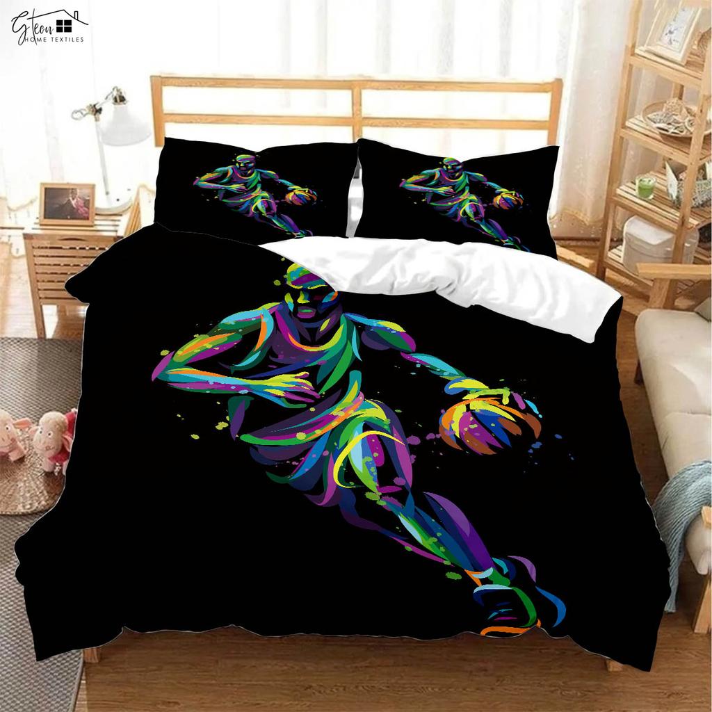 Coole Basketball 3D-gedruckte Bettdecke Kinderzimmer Bettwäsche-Set Bettdeckenbezug Kissenbezug Dreiteiliges Set Bettbezug