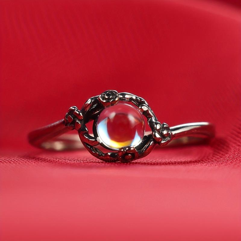 Vintage 925 Sterling Silver Round Moonstone Ring for Women Exquisite Engagement Ring Wedding Band 925 Jewelry