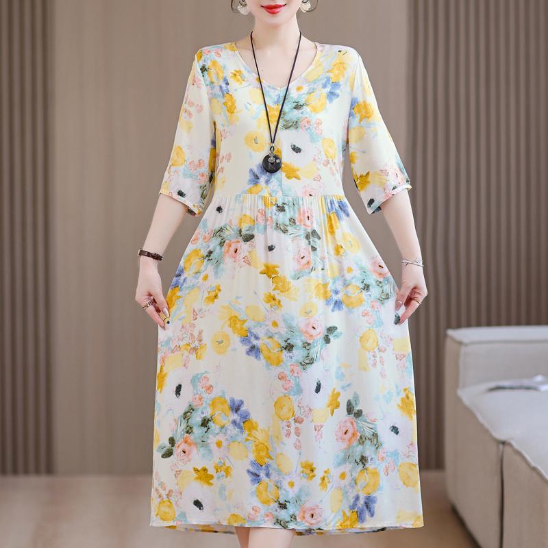 Summer Plus Size Elegant Dresses for Women  Casual Half Sleeve Long Dress