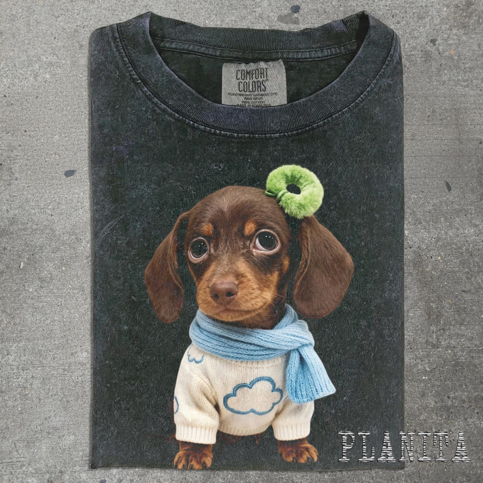 Dachshund Puppy in Sweater T-shirt | Cute Dog Graphic Tee 2XL