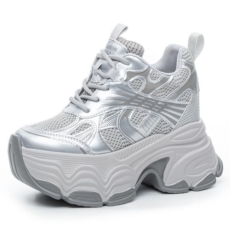Inner Heightening Women's Shoes 12cm New Breathable Dad Shoes Platform Mesh Small Sports Casual Shoes Women A2513
