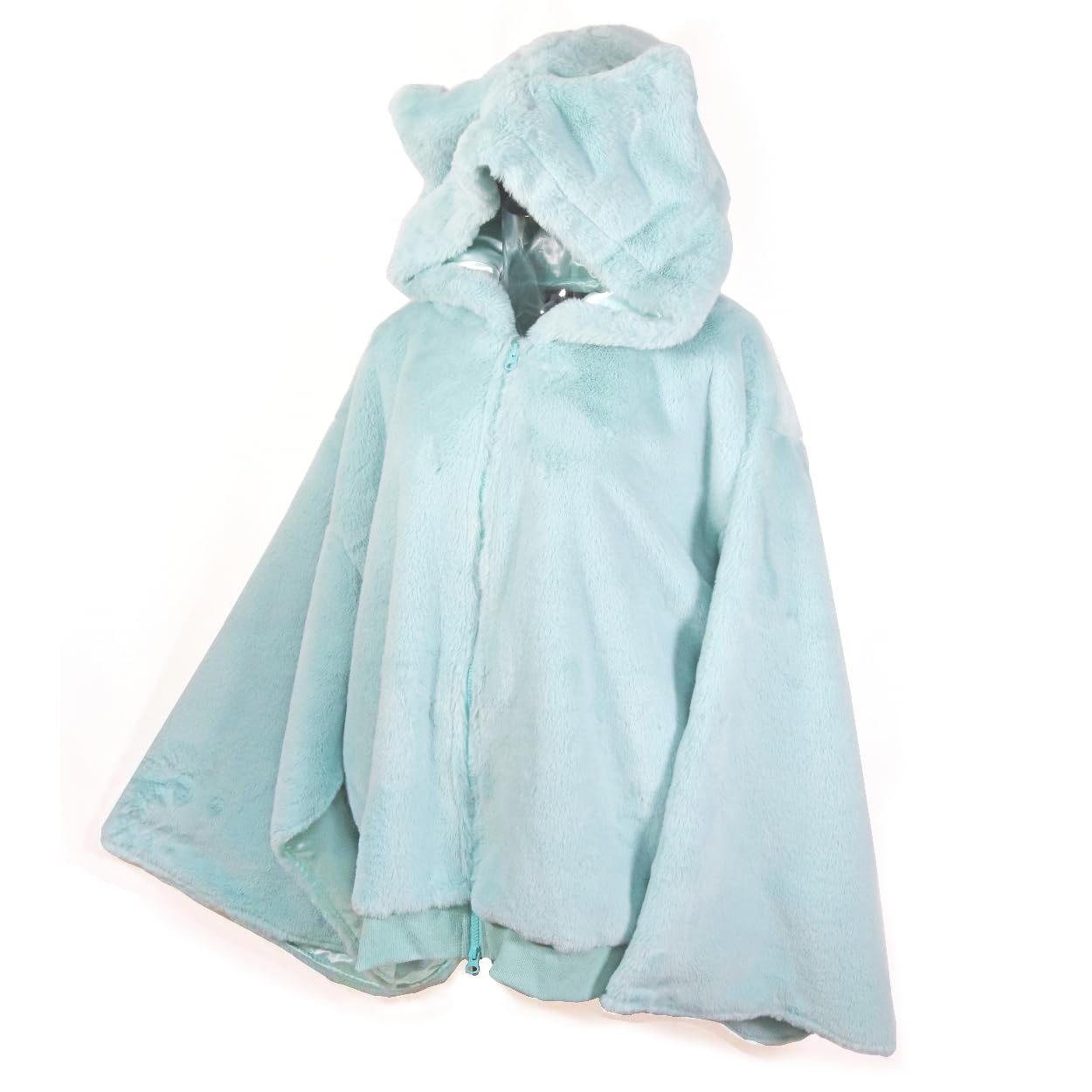 

Kimono Sleeve Mellow Volume Fur Cat Ear Hood Poncho Coat DRT2742 [Diolat] (Mint, M) м ятний