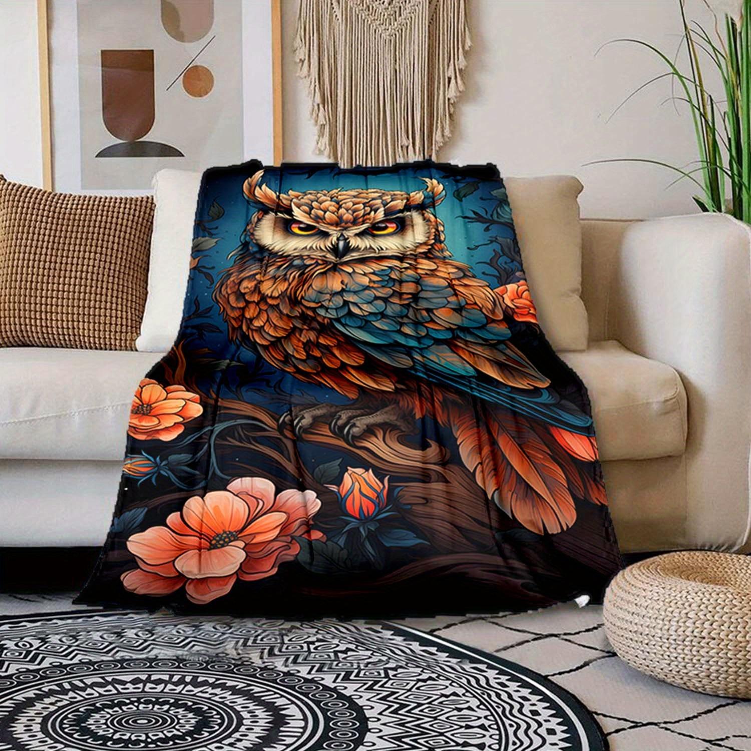 

1 шт. Плед с принтом совы, Мягкий теплый плед, Плед для дневного сна, Для дивана, кресла, офиса, кровати, Кемпинга, Путешествий 130cmx150cm