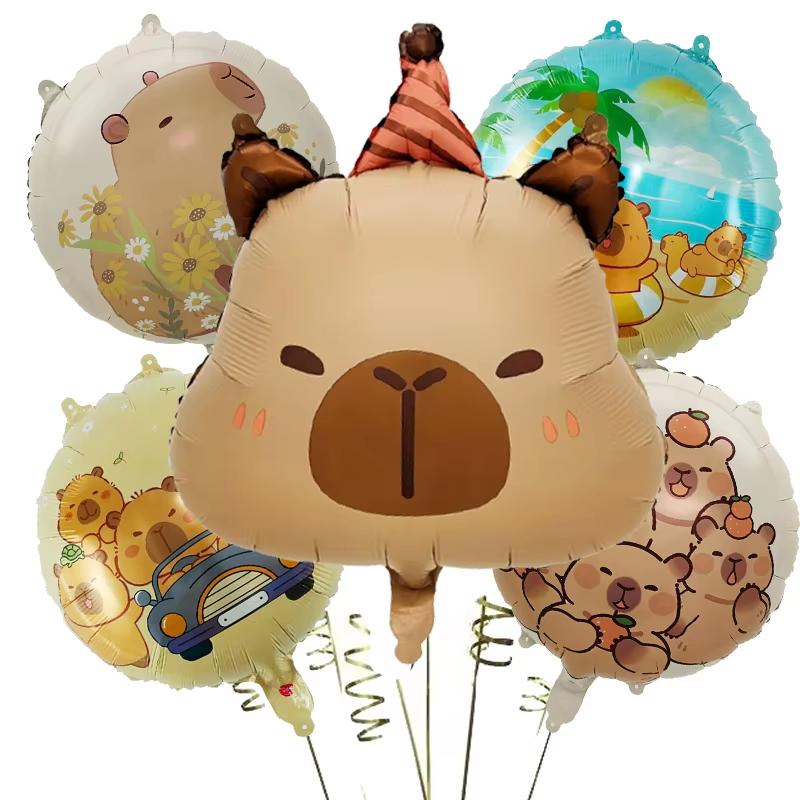 Capibara Festa di Compleanno Decorazioni Stoviglie Palloncini Portachiavi Adesivi Braccialetto Carino Kapibala Regali Gadget Festa Bambini