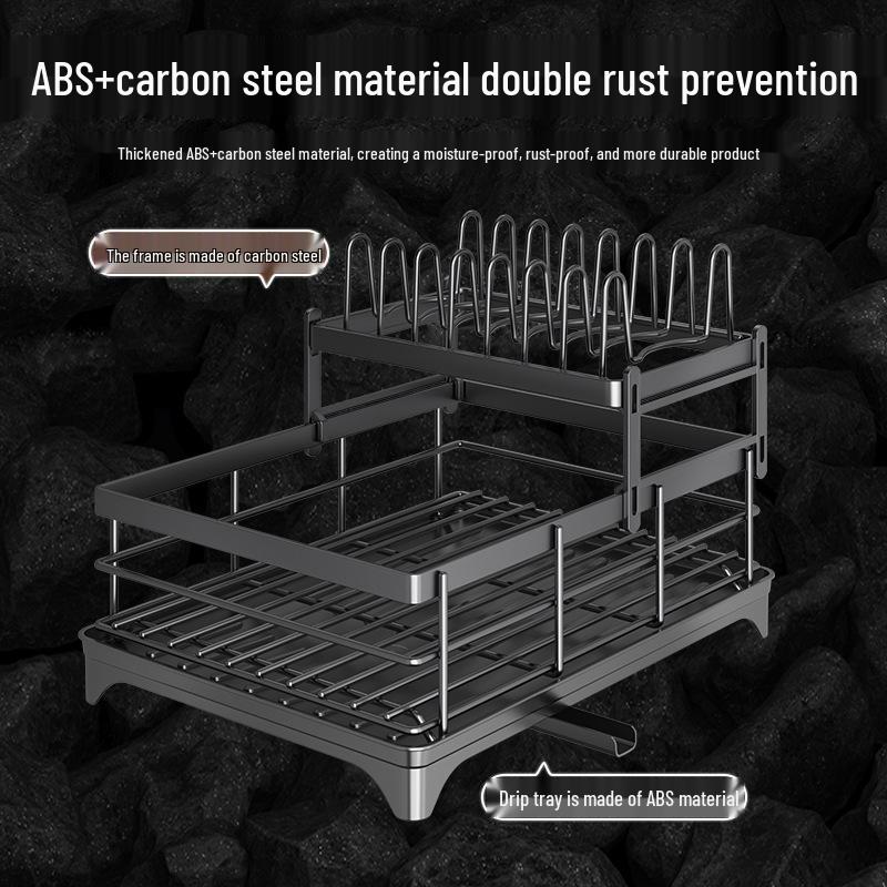 Scurgător de vase multifuncțional de bucătărie cu depozitare stratificată și tavă pentru apă
