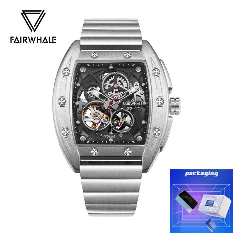 Mark Fairwhale Mens Watch Automatic Movement Tourbillon Mechanical Watches for Men Stainless Steel Skeleton Wristwatches Mens