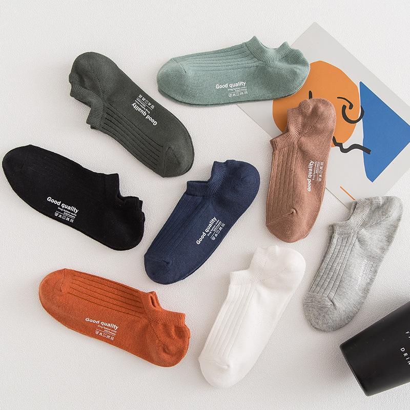 Men's Low-Cut Invisible Boat Socks - Japanese Style, Solid Color, Shallow Cotton, Short Printed Designs, Perfect for Spring & Summer