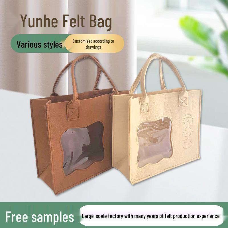 Fashionable Semi-transparent Felt Tote Bag with Large Capacity and Hollow PE Film Window