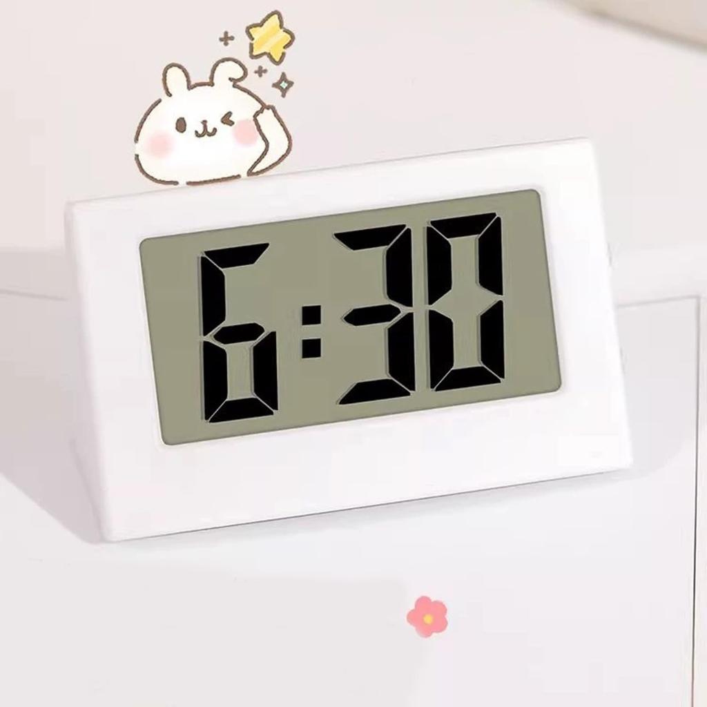 Small LCD Display Digital Electronic Clock for Desk, Slim Design, Multifunctional (White, 1pc, Includes Chinese Instructions)