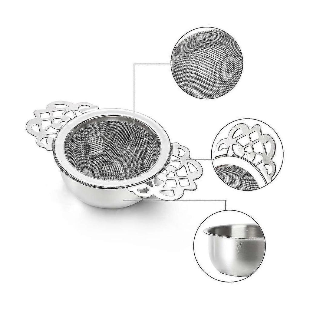 6pack Tea Strainers With Drip Bowl,2.5 Inch Tea Filters For Loose Leaf Tea, Stainless Steel Mesh Te