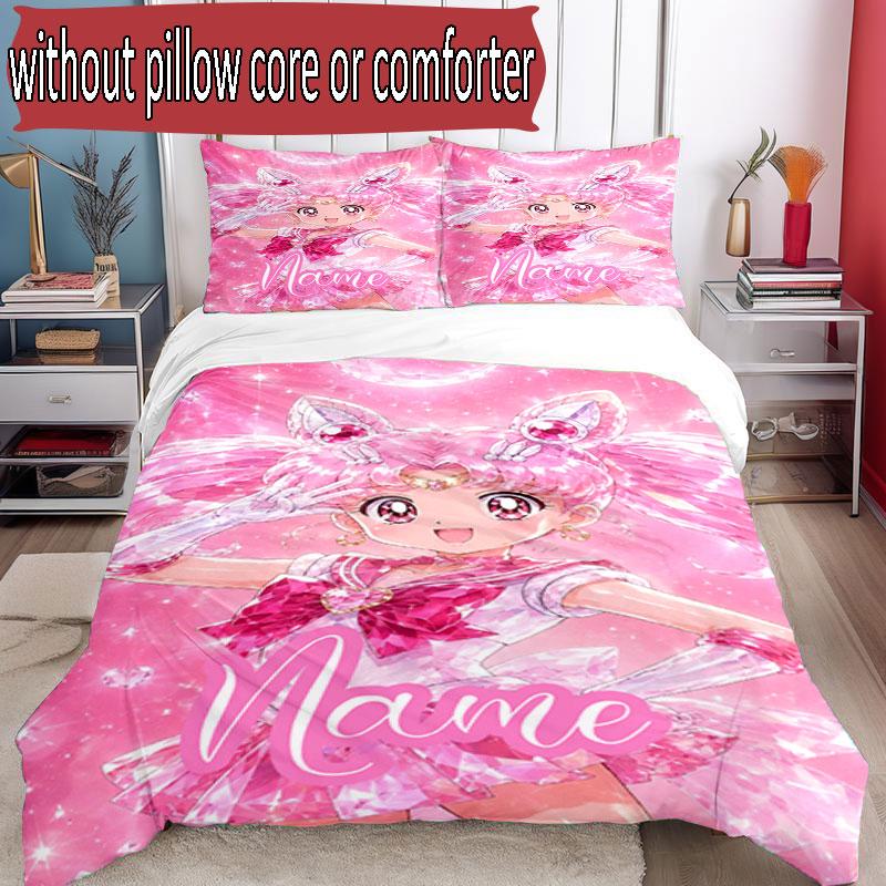 3pcs Duvet Cover Set (1*Duvet Cover + 2*Pillowcase, Without Core), Custom Name Sailor Moon Pattern Bedding Set, Home Bedroom Decor Gift