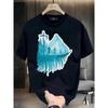 Camiseta Informal de Algodón Transpirable Unisex con Estampado de Montaña y Paisaje